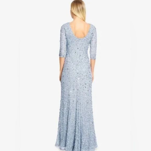 SOLD!!ADRIANNA PAPELL Light Blue Sequin 3/4 Sleeve Gown - Size 16 NWT - Picture 2 of 14
